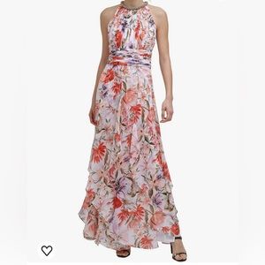 Calvin Klein Women's Sleeveless Halter Neck Keyhole Gown w/ Tiered Skirt Size 8